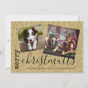 Merry ChristMUTTS Dog Photo Pets Gold Holiday Card
