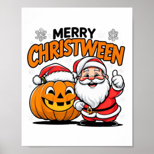 Merry Christween Santa Pumpkin Halloween Christmas Poster