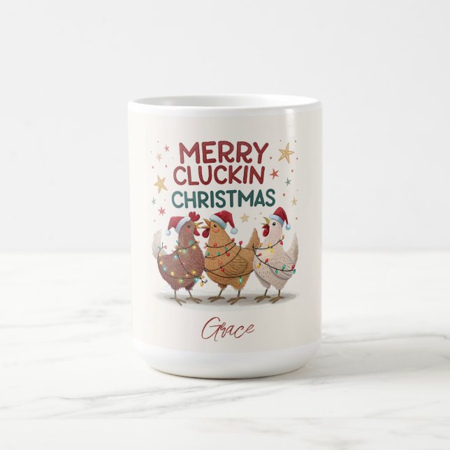 Merry Cluckin Christmas Chickens Personalised Coffee Mug (Center)