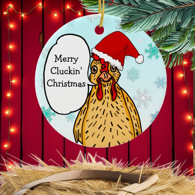 Merry Cluckin' Christmas Funny Chicken Ceramic Tree Decoration (Creator Uploaded)