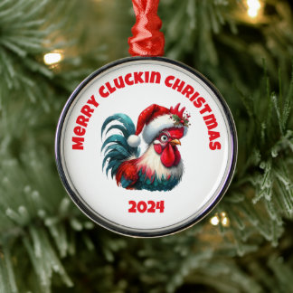 Merry Cluckin Christmas Metal Tree Decoration