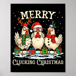 Merry Clucking Christmas Chicken Farm Animal Xmas Poster