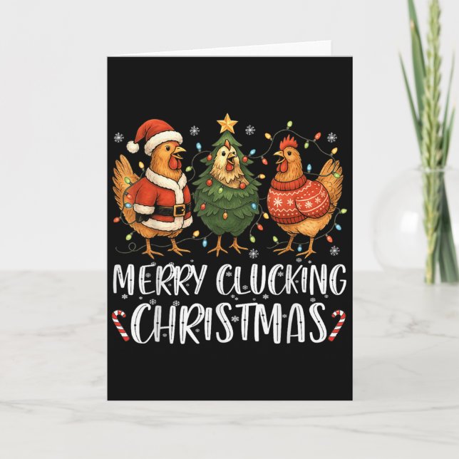 Merry Clucking Christmas Chicken Pajama Funny Sant Card (Front)