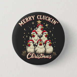 Merry Clucking Christmas Funny Chicken Roosters 6 Cm Round Badge