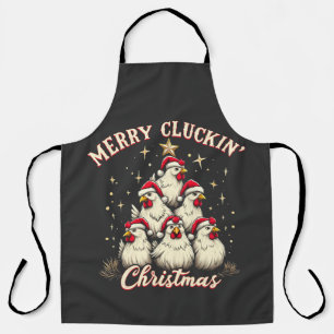 Merry Clucking Christmas Funny Chicken Roosters Apron