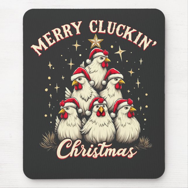 Merry Clucking Christmas Funny Chicken Roosters  Mouse Mat (Front)