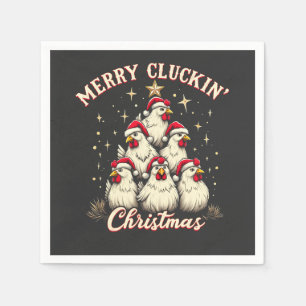 Merry Clucking Christmas Funny Chicken Roosters  Napkin