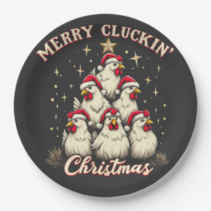 Merry Clucking Christmas Funny Chicken Roosters  Paper Plate