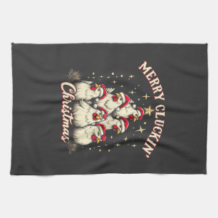 Merry Clucking Christmas Funny Chicken Roosters  Tea Towel