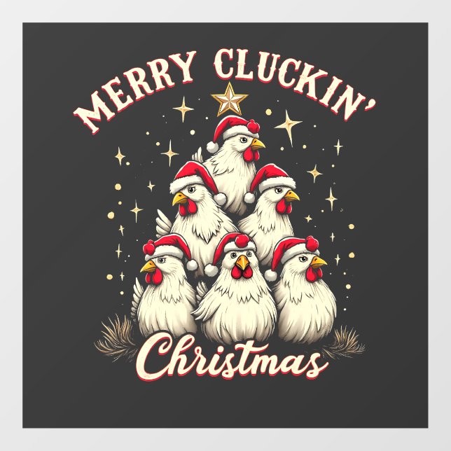Merry Clucking Christmas Funny Chicken Roosters  Window Cling (Sheet)