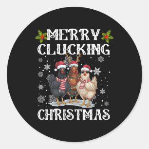 Merry Clucking Christmas Funny Chicken Santa Hat L Classic Round Sticker