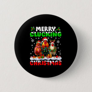 Merry Clucking Christmas Funny Chicken Santa Hat X 6 Cm Round Badge