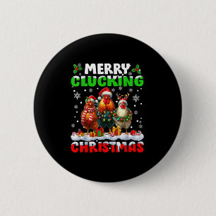 Merry Clucking Christmas Funny Chicken Santa Hat X 6 Cm Round Badge