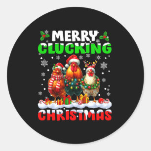 Merry Clucking Christmas Funny Chicken Santa Hat X Classic Round Sticker