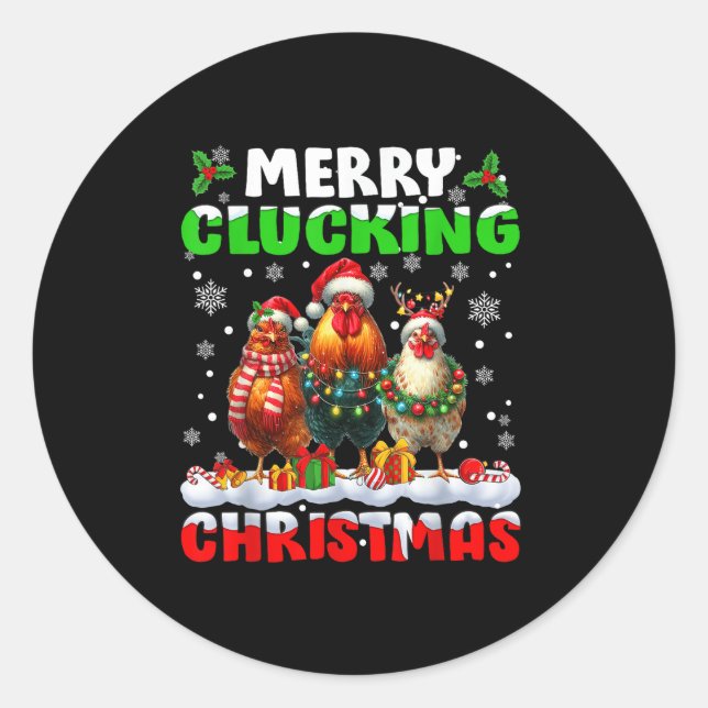 Merry Clucking Christmas Funny Chicken Santa Hat X Classic Round Sticker (Front)