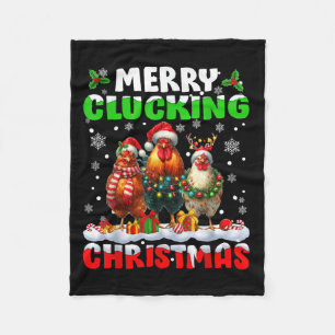 Merry Clucking Christmas Funny Chicken Santa Hat X Fleece Blanket