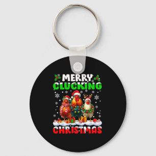 Merry Clucking Christmas Funny Chicken Santa Hat X Key Ring