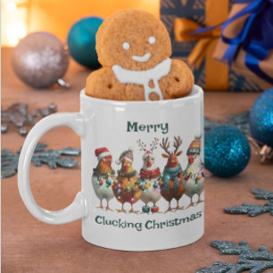 Merry Clucking Christmas Teal Green Chicken  Coffee Mug