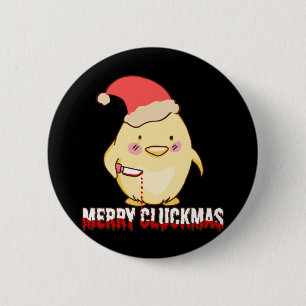 Merry Cluckmas, Funny Christmas Chicken 6 Cm Round Badge