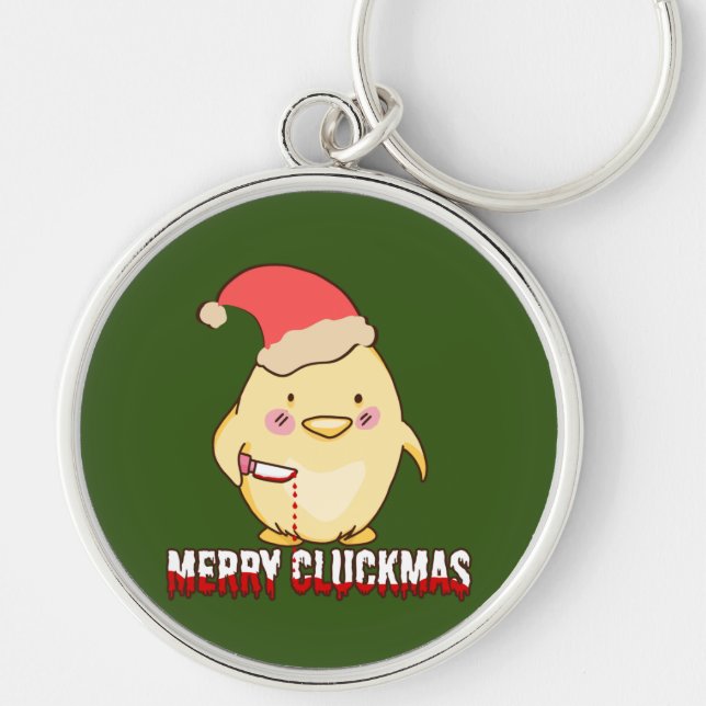 Merry Cluckmas, Funny Christmas Chicken Key Ring (Front)