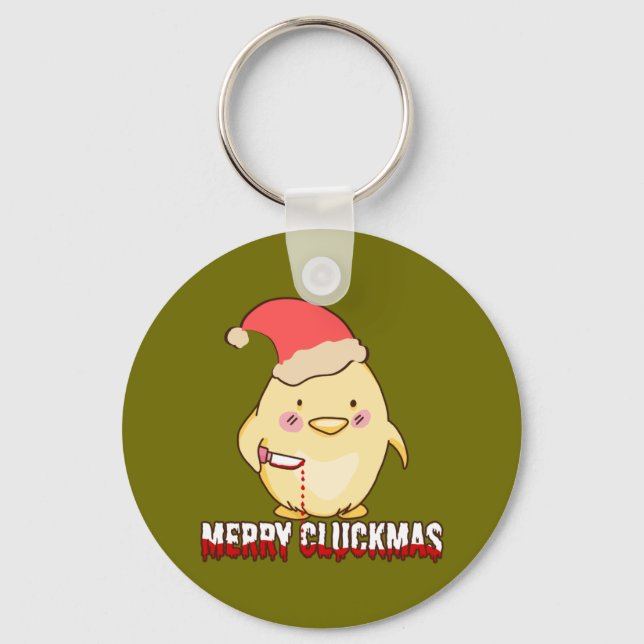 Merry Cluckmas, Funny Christmas Chicken Key Ring (Front)