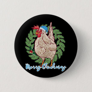 Merry Cluckmas Funny Christmas Hen 6 Cm Round Badge