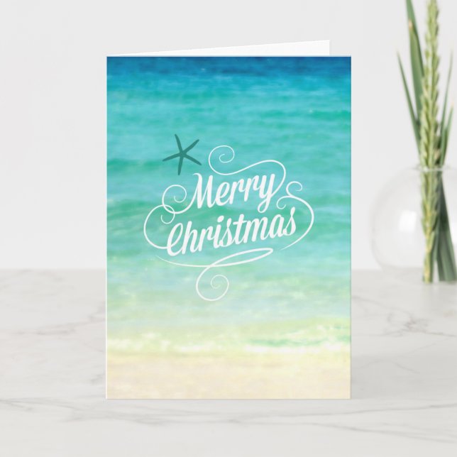 Merry Coastal Christmas Ocean Beach Card (Front)