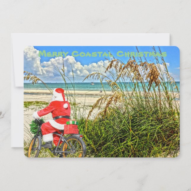 Merry Coastal Christmas Sanibel Island Beach Santa Holiday Card (Front)