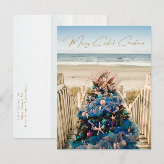 Merry Coastal Christmas Tropical Beach and Tree Holiday Postcard (Front/Back)