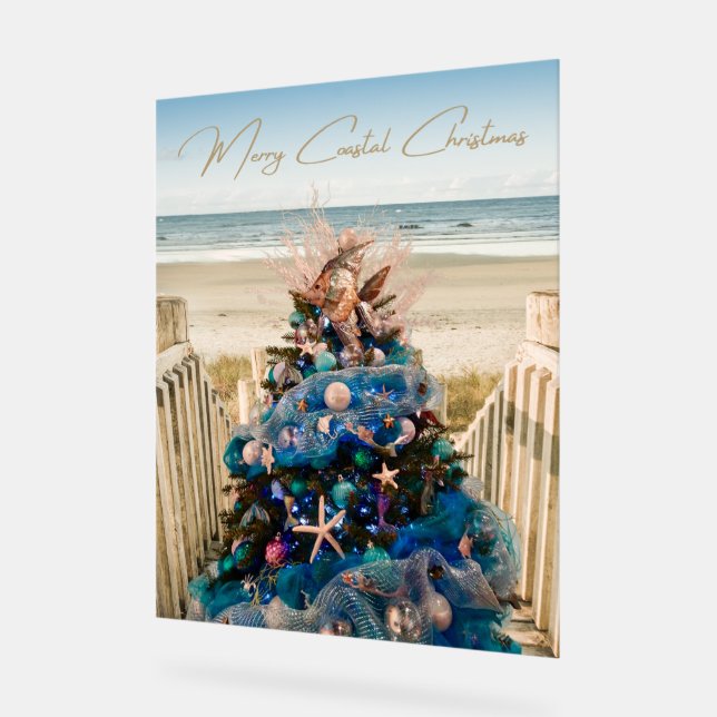 Merry Coastal Christmas Tropical Beach HolidayTree Acrylic Sign (Angle)