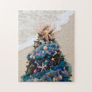 Merry Coastal Christmas Tropical Beach HolidayTree Jigsaw Puzzle