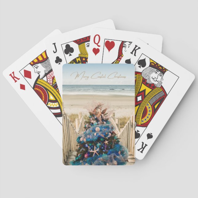 Merry Coastal Christmas Tropical Beach HolidayTree Playing Cards (Back)