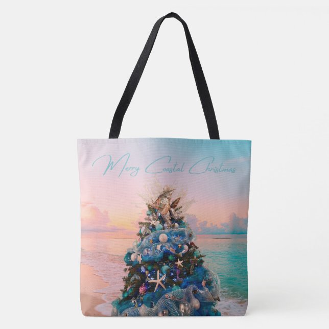 Merry Coastal Christmas Tropical Beach HolidayTree Tote Bag (Front)
