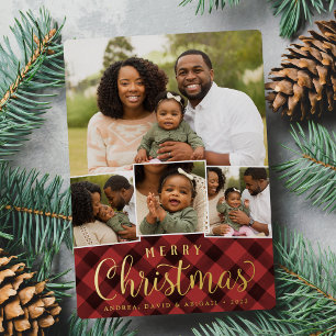Merry Collage Classic Christmas Photo Foil Holiday Card