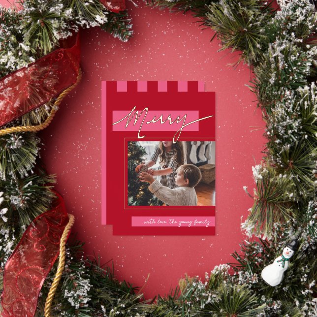 Merry Color Block Foil Holiday Photo Card (Insitu)