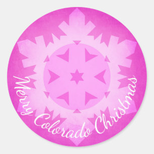 Merry Colorado Christmas pink snowflake stickers