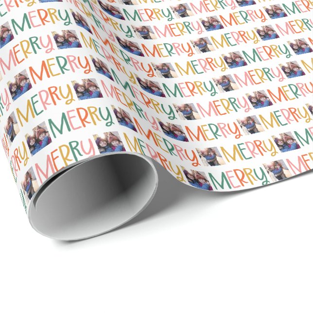 Merry colourful Christmas photo fun Wrapping Paper (Roll Corner)