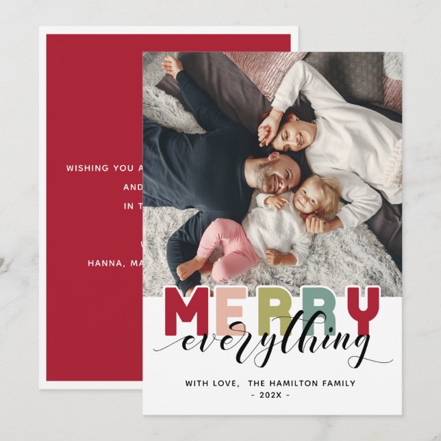 Merry colourful Holiday Photo card (Front/Back)