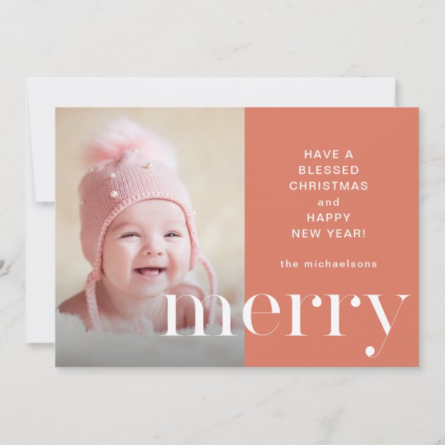 Merry Coral Photo Christmas Card Holiday Greeting (Front)