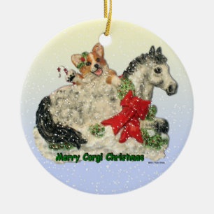 "Merry Corgi Christmas"  Corgi & Pony ornament
