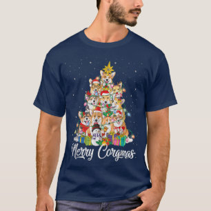 Merry Corgi Santa Hat Christmas Tree Fairy Lights T-Shirt