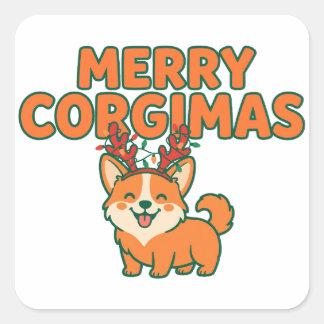 Merry Corgimas Funny Corgi Christmas Dog Mum Gift Square Sticker