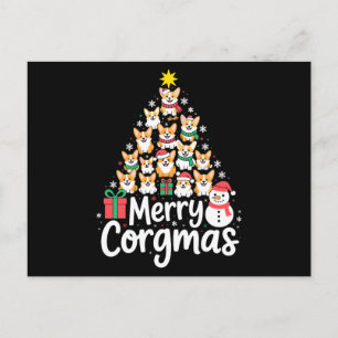Merry Corgmas Christmas Corgi Dog Tree Snowman Holiday Postcard