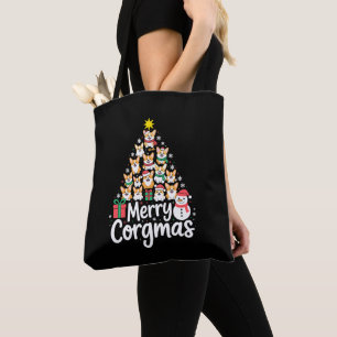 Merry Corgmas Christmas Corgi Dog Tree Snowman Tote Bag