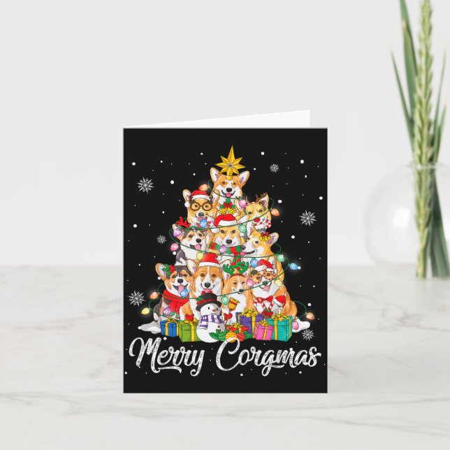 Merry Corgmas Corgi Christmas Tree Fairy Lights Do Card (Front)