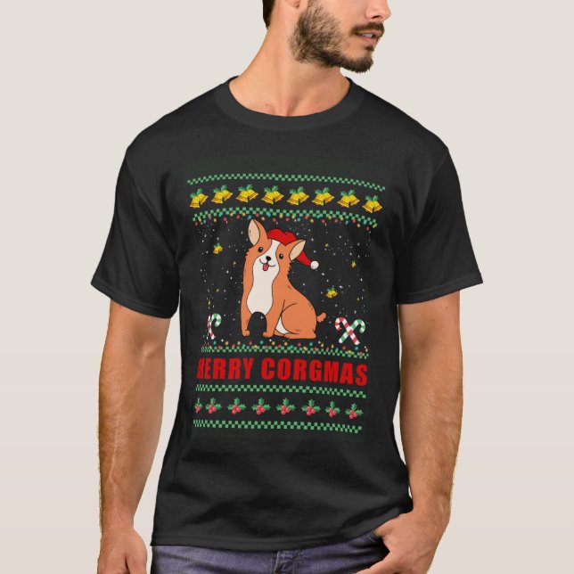 Merry Corgmas  Dog   Corgi Ugly Christmas T-Shirt (Front)