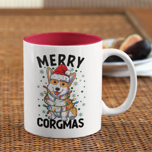 Merry Corgmas Funny Christmas Corgi Two-Tone Coffee Mug