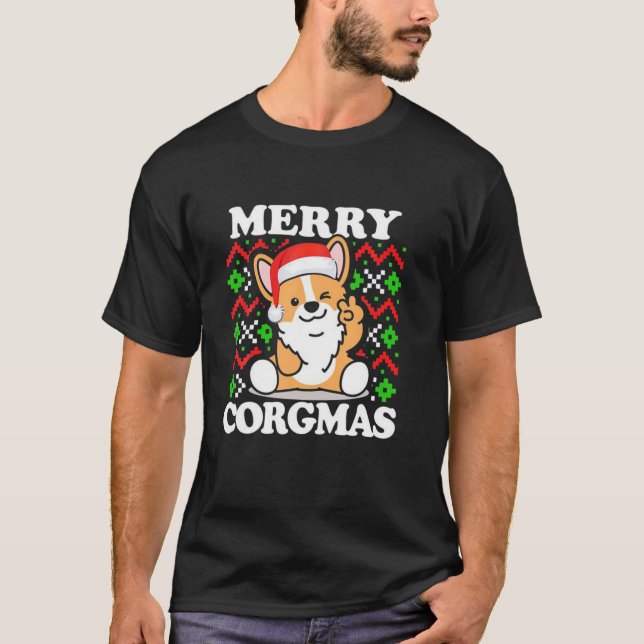 Merry Corgmas Funny Corgi Dog T-Shirt (Front)