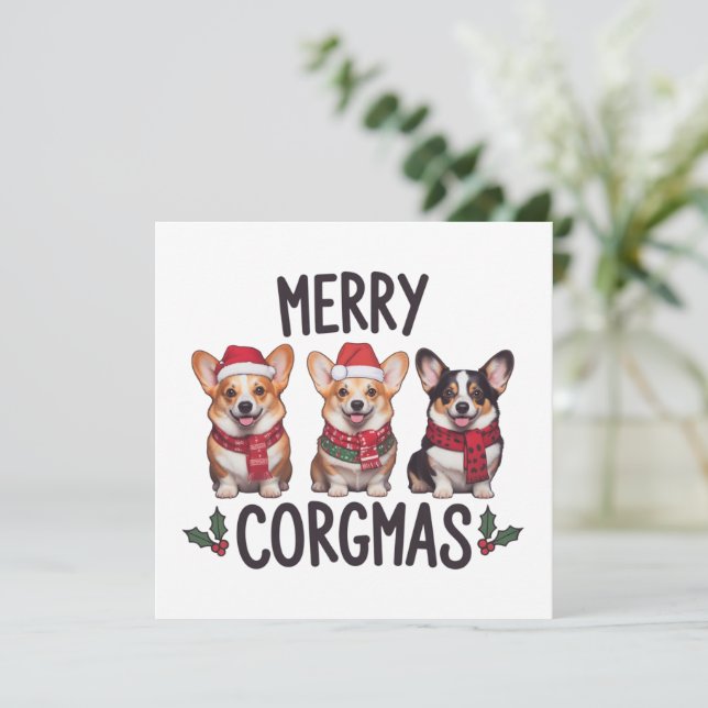 Merry Corgmas Santa Hat Christmas Corgi Dog Mom  Holiday Card (Standing Front)