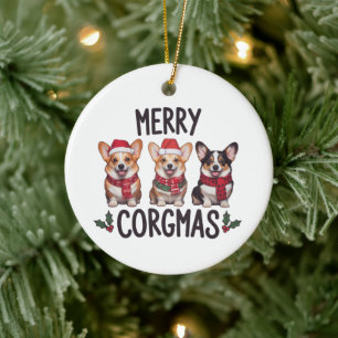 Merry Corgmas Santa Hat Christmas Corgi Dog Mum Ceramic Tree Decoration